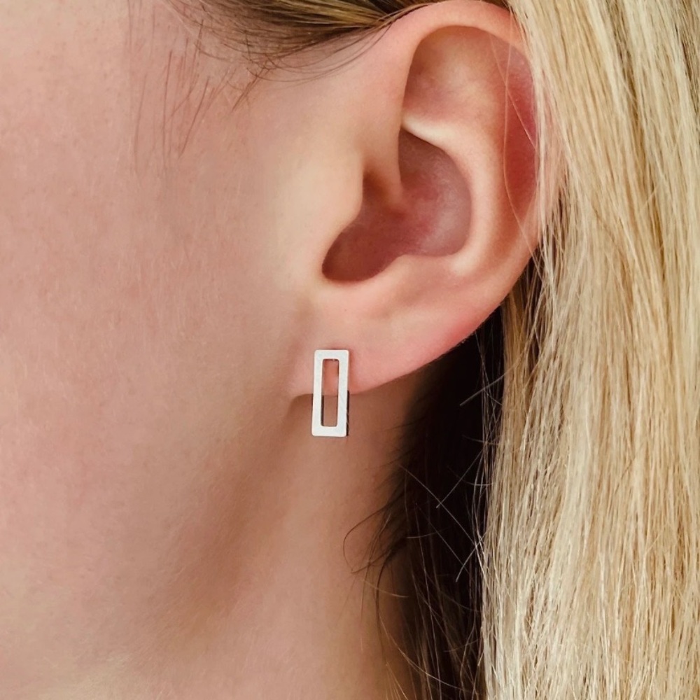 NEW Dainty Rectangle Open stud Earrings Silver color - Boutique